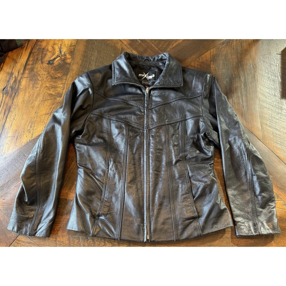 Vintage From 1985 Wilson's Leather Maxima Black Biker Full Zip Jacket Sz Medium